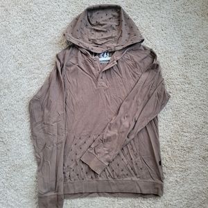 Volcom Sloppy Shifter Hooded Long Sleeve Shirt Men's Large Brown